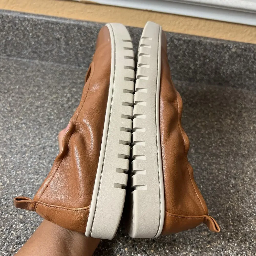 Vionic Tan Leather Slip On Wedge Shoes Womens Sz 9 Comfort Casual Stretch Loafer